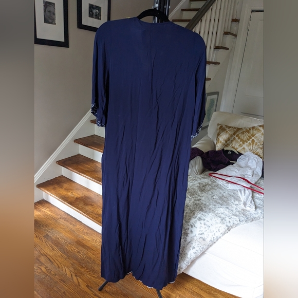 Navy blue embroidered maxi dress beach cover up kaftan - Picture 6 of 7